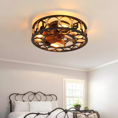 Ventilateur de plafond encastré 19,7 po, ventilateur de plafond en cage avec ampoules, pales réversibles à 6 vitesses pour chambre à coucher