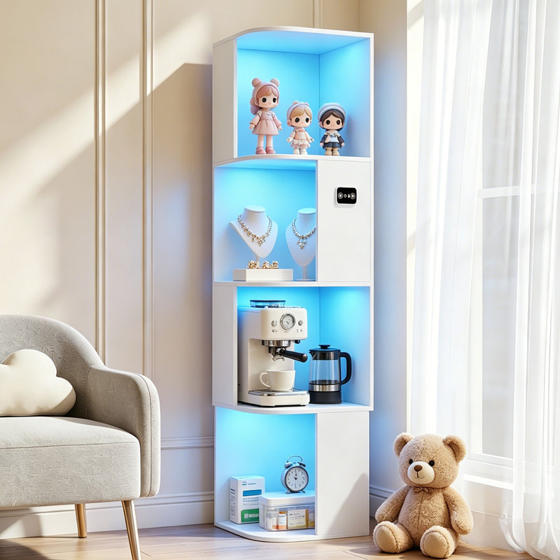 Bibliothèque 55 "H avec capteur tricolore et bibliothèque à 4 niveaux, Blanc, 4-Tier