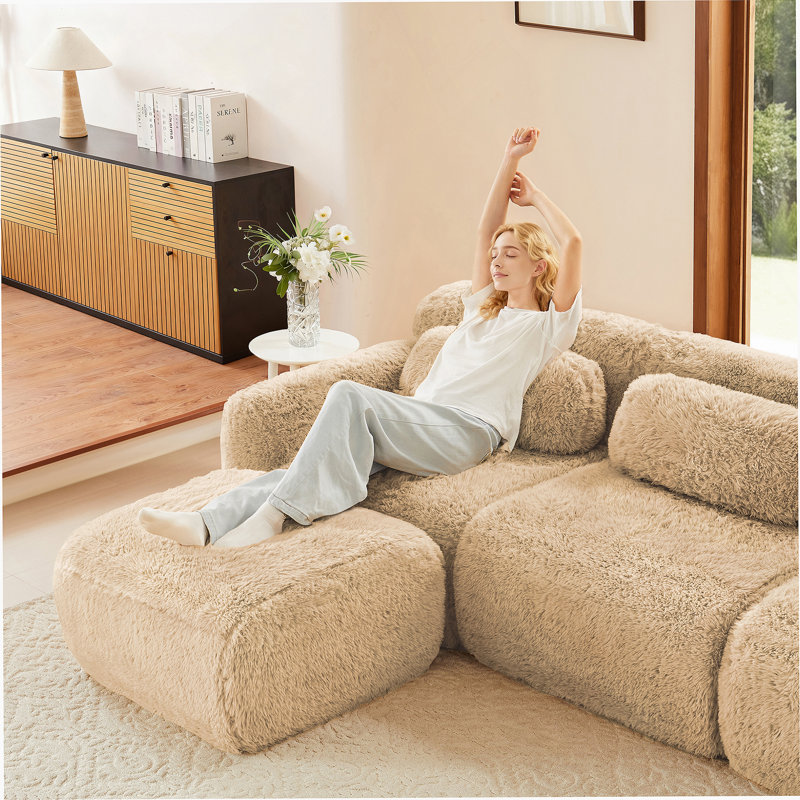 Tissu moelleux doux de 80 po, canapé désossé, aucun assemblage requis, conception antidérapante inférieure avec méridienne, avec repose-pieds, assise profonde, combinaison haute densité 32D sans bureau pour étude, kaki clair