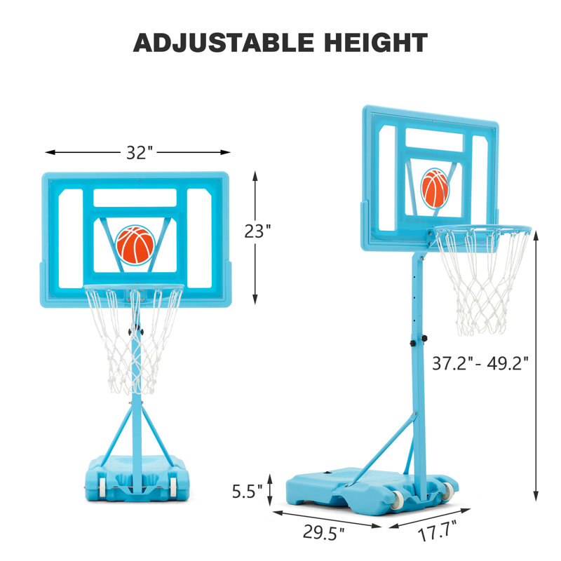 Panier de basketball portable grandeur nature, Bleu