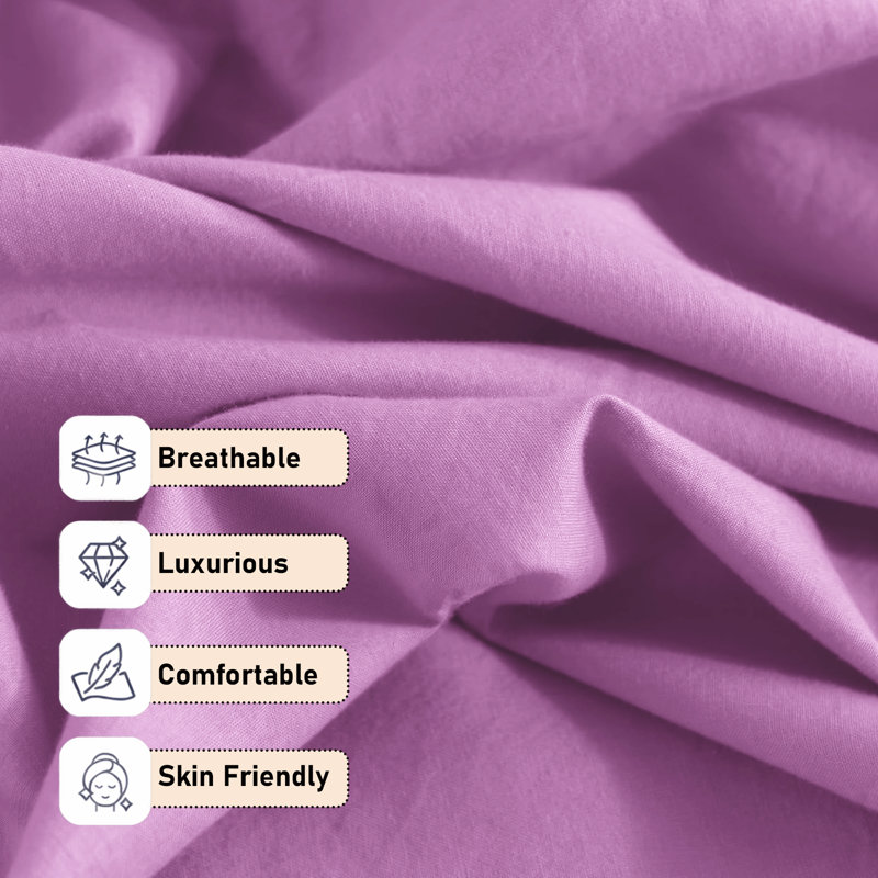 Ultra-Soft Microfiber Plain Duvet Cover Set with Matching Pillowcases - Everyday Bedding, Purple