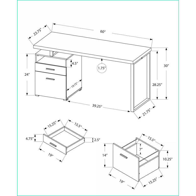 Bureaux, bureau d'ordinateur moderne de 60 po avec tiroirs de rangement, configuration gauche / droite, stratifié brun | Taupe | Panneau de particules