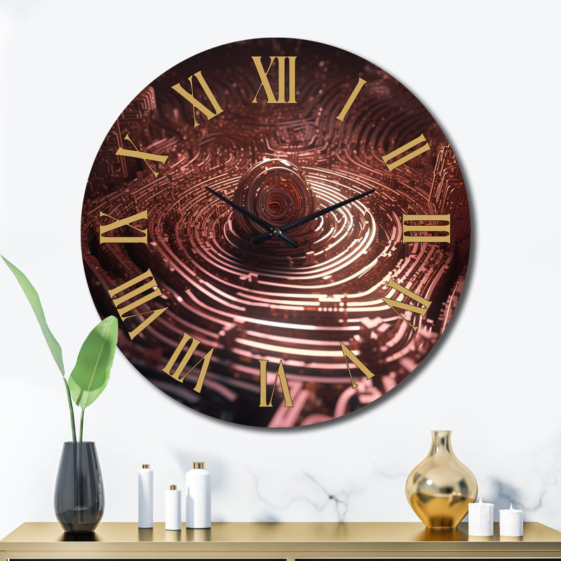 Horloge murale en métal «Heart Of The Pink Chrome Labyrinth I», Très grand
