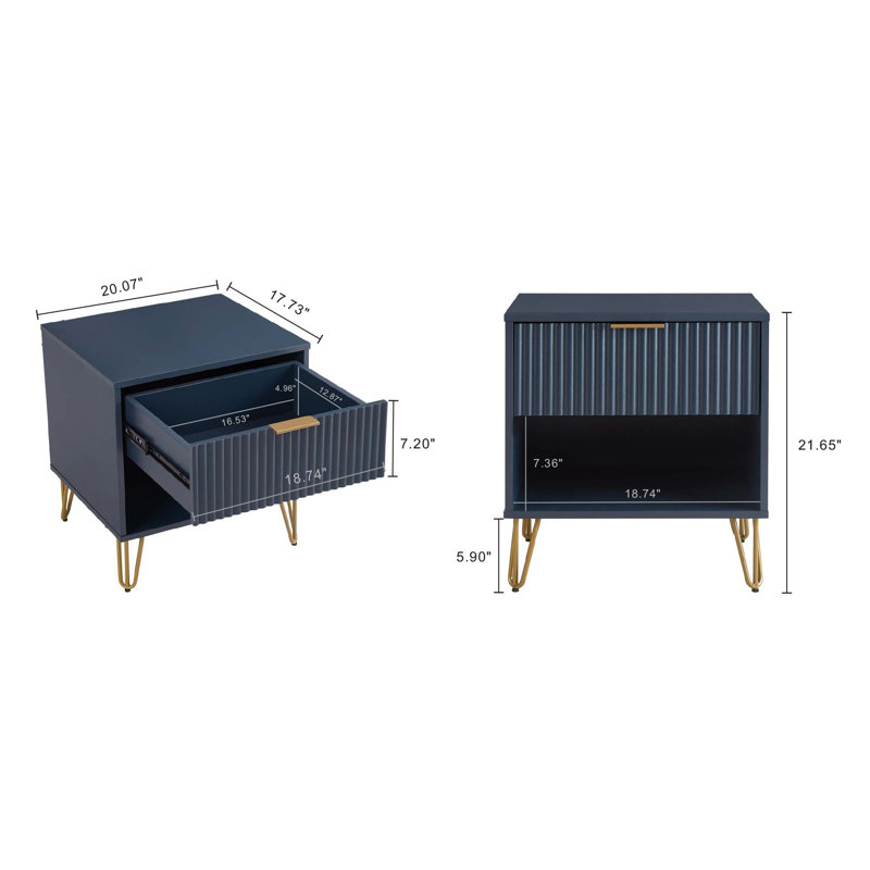 Gafita 20.07'' W Nightstand, Midnight Blue, Set of 2