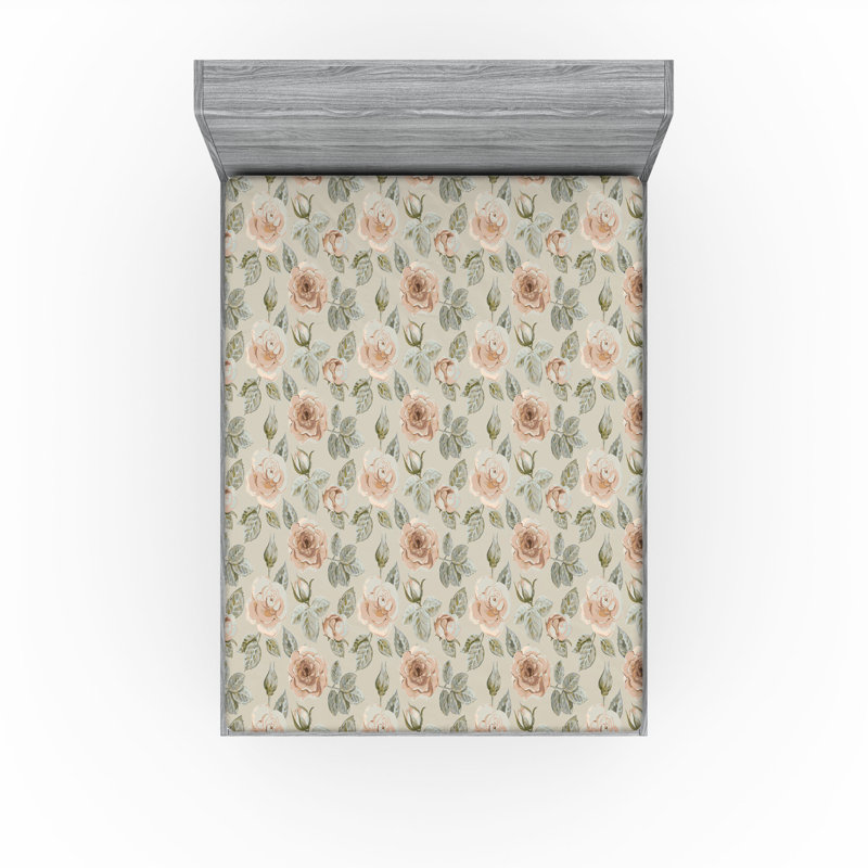 Drap-housse Ambesonne, Taupe chaud, brun clair, kaki / floral, Drap-housse très grand californien