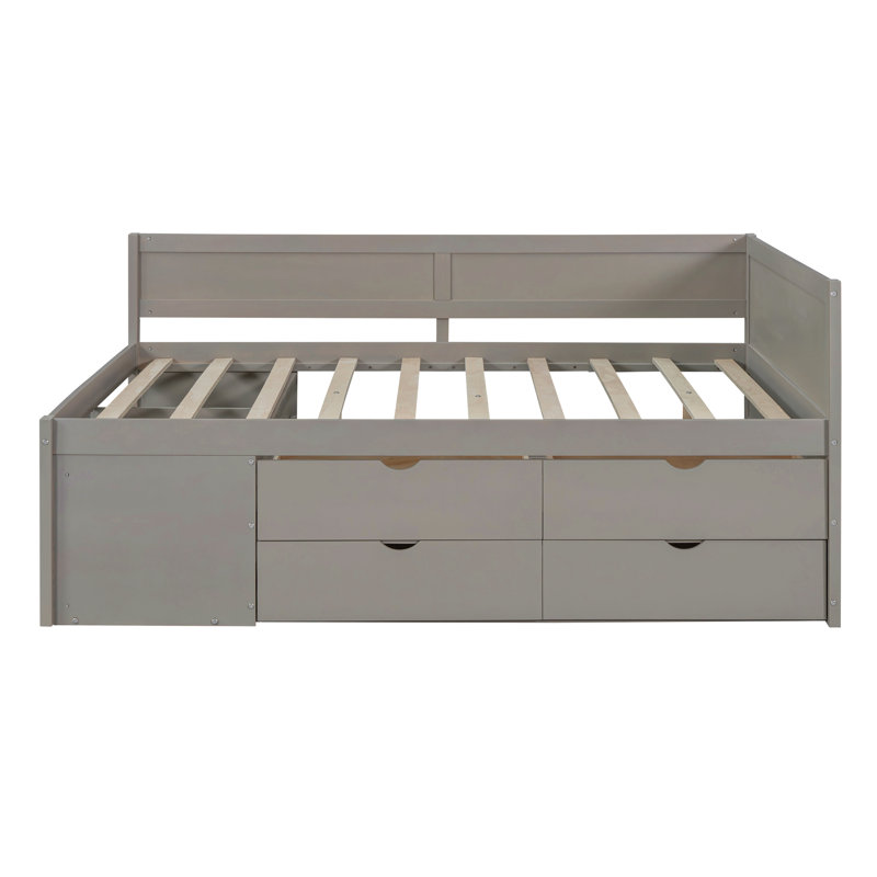 Full Size Daybed With Drawers And Shelves, Gray, Full
