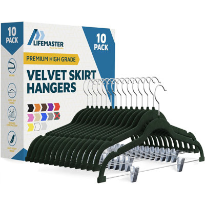  Cintres de jupe en velours - avec pinces réglables, crochet pivotant à 360 degrés et encoche antidérapante, peut supporter jusqu'à 10 lb, pour organiser jupe, pantalons, vêtements et vêtements, paquet de 10, vert