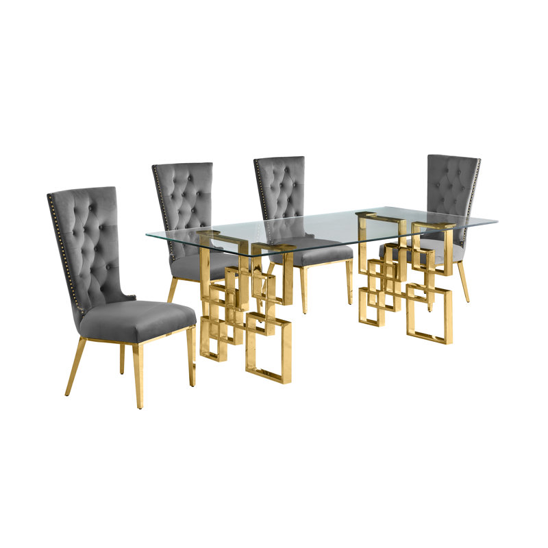 5 pièces Ensemble repas, Gris foncé/doré, 5