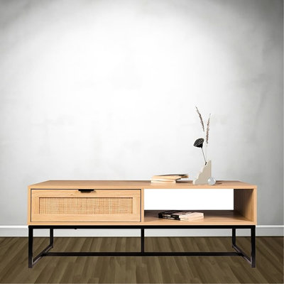 Natural Wood Coastal Modern Tv Stand With Storage, Drawer, And Build, 21 Inches Wide American Stand, Drawer Storage For Media Essentials, 17 High Interior Decor