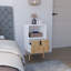 Grande table de chevet H 29 po avec tiroir et rangement fonctionnel, blanc / macadamia