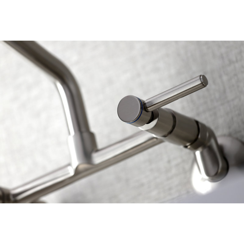 Kingston Brass Concord Double-Handle 2-Hole Wall-Mount Bridge Kitchen Faucet, Brushed Nickel