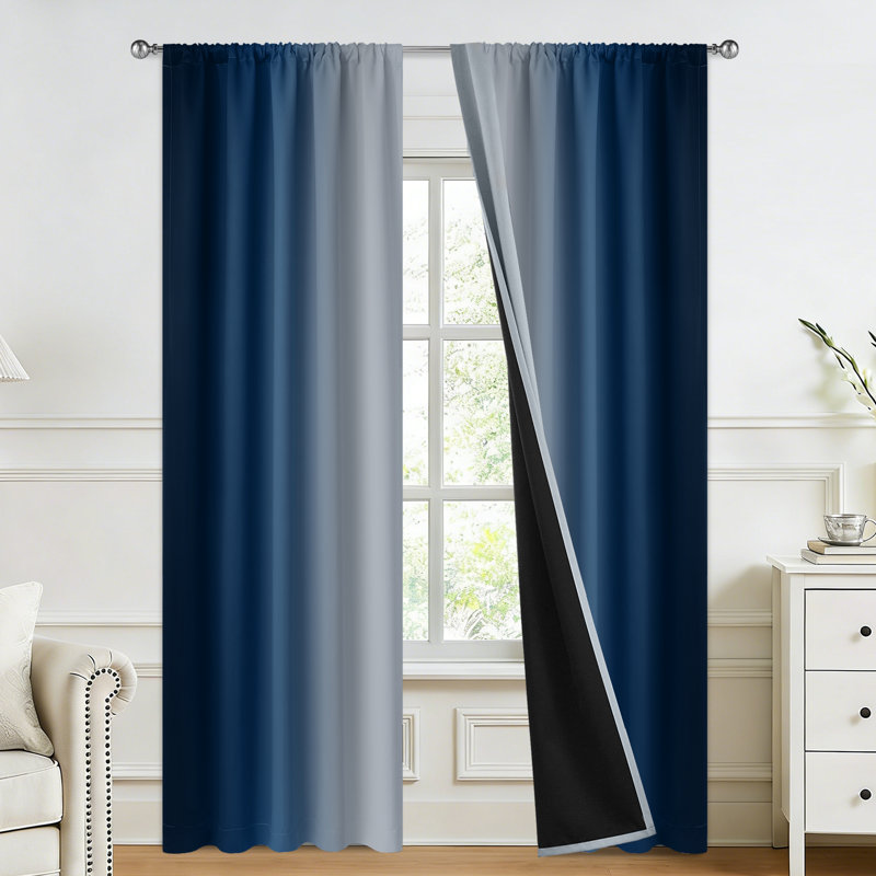 Ombre 100% Blackout Curtain-Room Darkening Rod Pocket Drapes for Bedroom & Living Room, 52" W x 84" L, Dark Blue