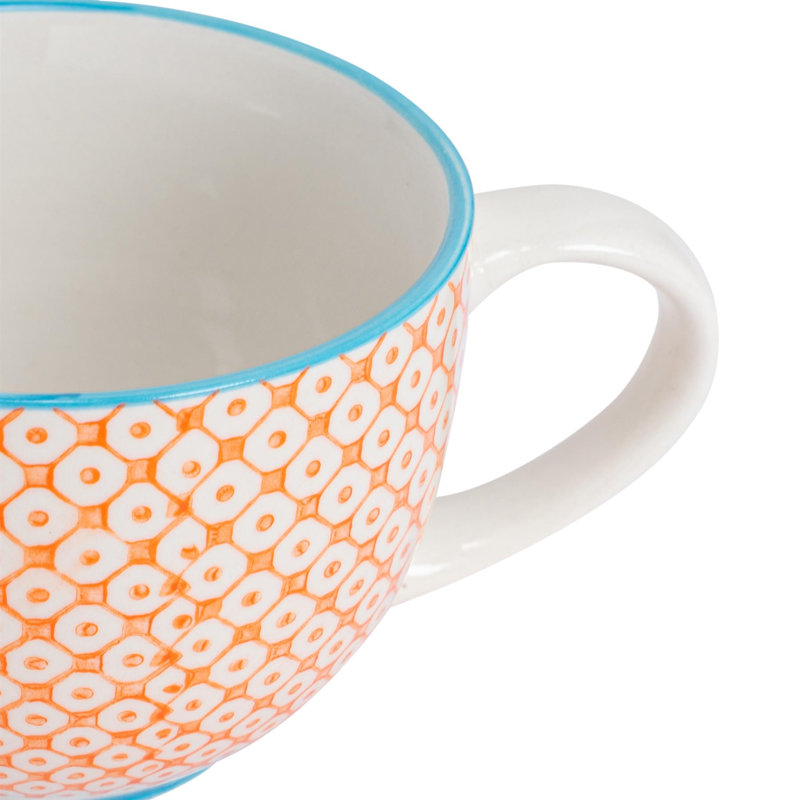 Nicola Spring - Hand-Printed Cappuccino Cup & Saucer - 250ml - Orange, 24