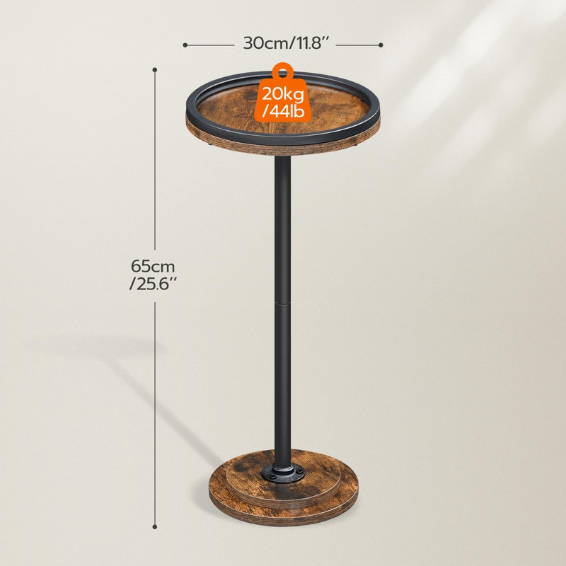 Table d'appoint ronde de 65 cm de hauteur, petite table décorative à placer à côté d'un canapé., Brun rustique, Noir
