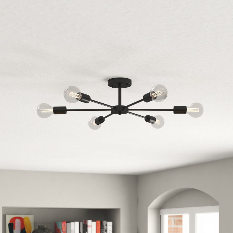 Plafonnier semi-encastré 6 lumières 23,62 po Annunzia, Noir
