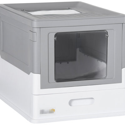 Enclosed Cat Toilet - Grey, With Front And Top Entrances, Odour- Litter Box Foldable, Odour-, Doors
