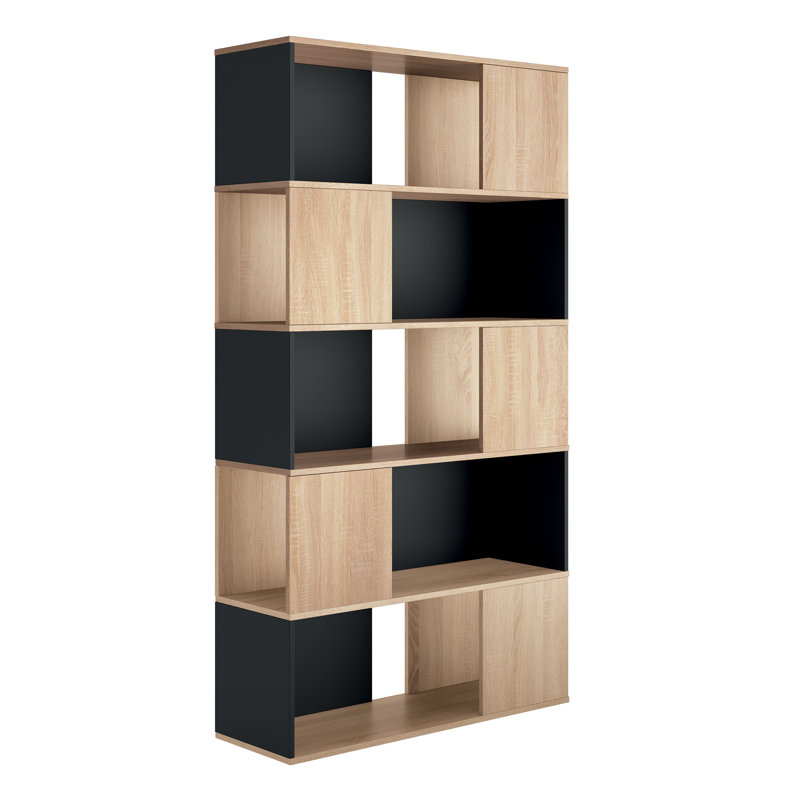 Grofu 179.6cm H x 97.8cm W Geometric Bookcase, Black/Oak