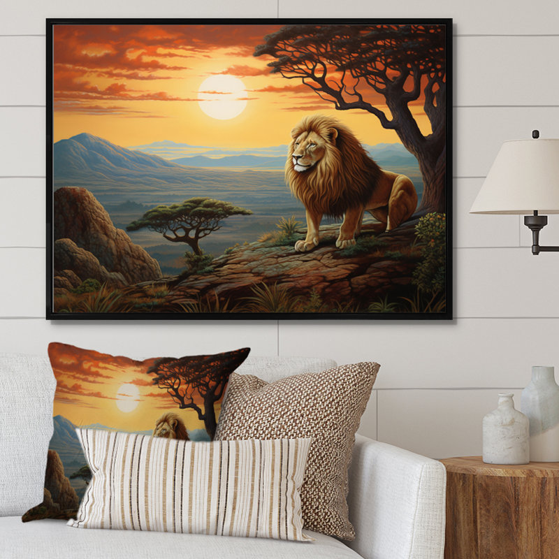 " Lion Surreal Savannah Surrealistic III ", H 16 po x l 32 po x P 1 po, Cadre flottant noir