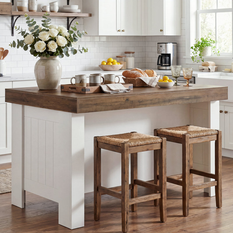 Wood Kitchen Island With Storage Shelf, 55.12" Farmhouse Kitchen Prep Table For Dining Room, Brown/White