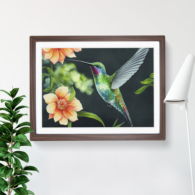 Hummingbird Vol.3 - Single Picture Frame Print, 46cm H x 64cm W x 2cm D, Walnut