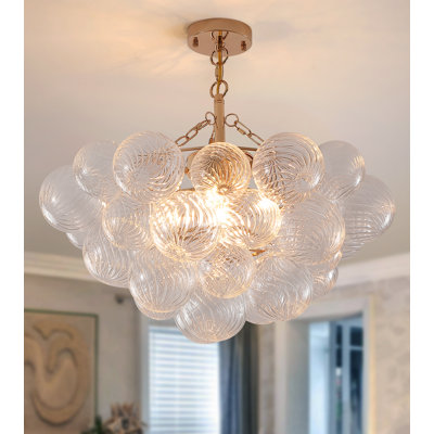 Modern Glass Ceiling Light,5 Light Nordic Bubble Ball Swirled Glass Globe Chandeliers Gold Light Fixtures For Bedroom Dining Room Living Room Kitchen Entryway D25.2in Ul Listed