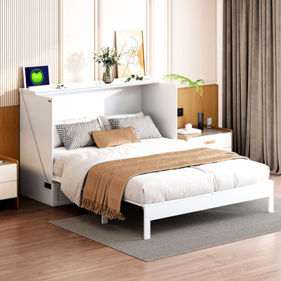 Lit blanc double avec tiroirs de rangement extensibles - Économisez de l'espace dans les petits appartements. Fonctionnel et élégant. Rangez les oreillers, les vêtements, etc. Regardez. Chargement inclus. Assemblage simple. L 75,1 po x l 56,7 po x H 41,3 po