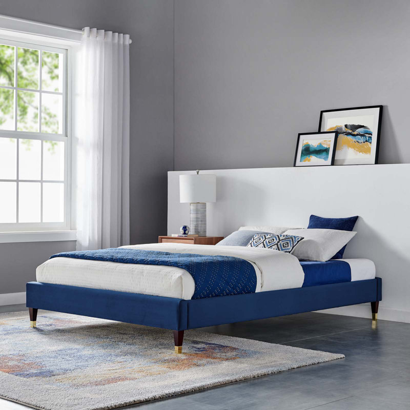 Harlow Performance Velvet Platform Bed Frame, Navy, King