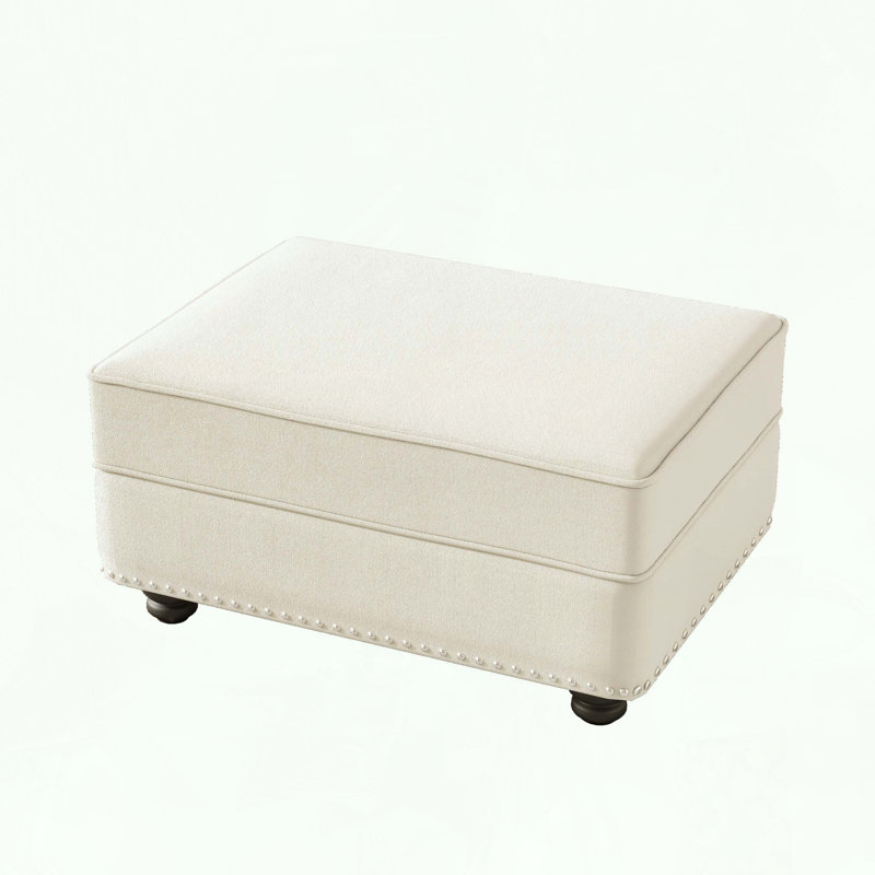 Velvet Ottoman for Modular Sofa Combinations, Beige White