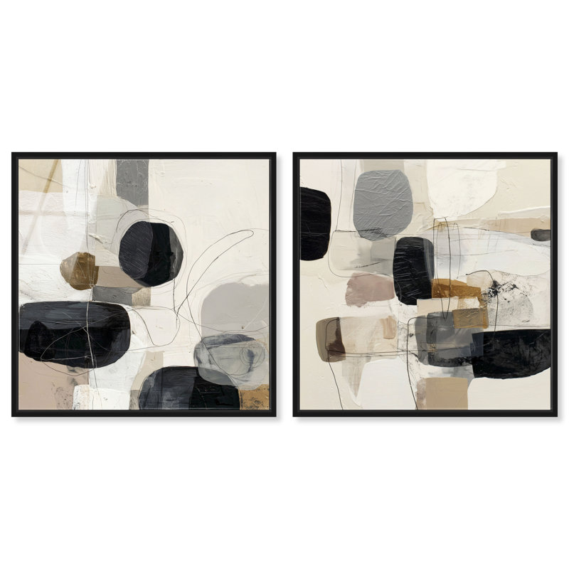 «Pebble Path Duo», ensemble de décorations murales Boho par Art Remedy, cadre noir, 12 x 12, 13"H x 13"W, Black Frame