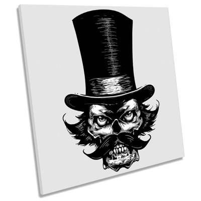 X9193 Skull Mustache Top Hat Gentleman - Wrapped Canvas Print