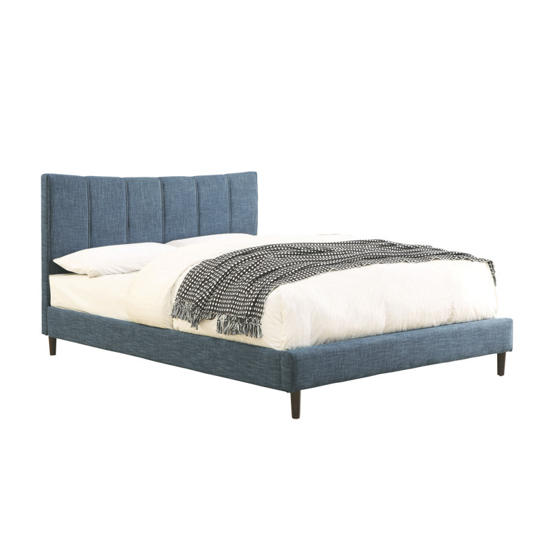 Lit plateforme tapissier Harwinton, Bleu foncé, Très grand