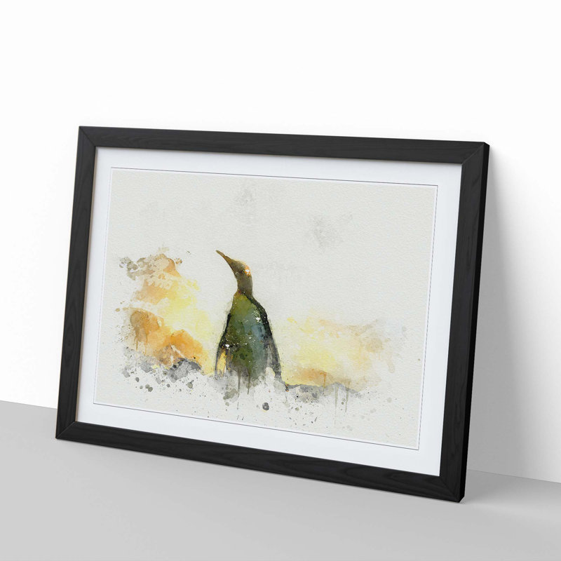 King Penguin in Abstract - Framed Print, Black, 60cm H x 91cm W x 2cm D