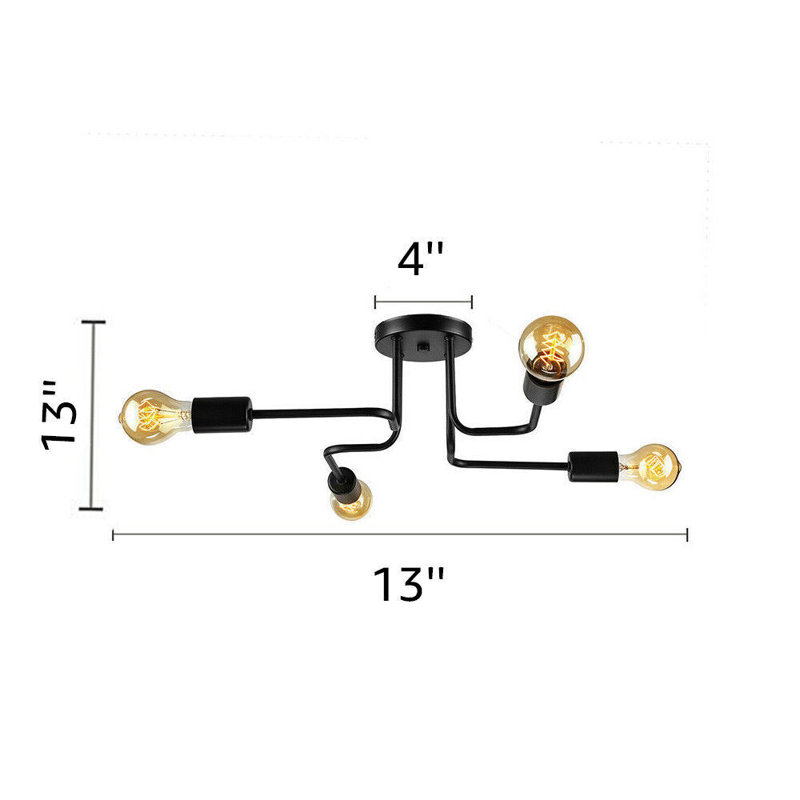 Industrial Semi Flush Mount Ceiling Light Fixture Steampunk 4 Heads Lighting