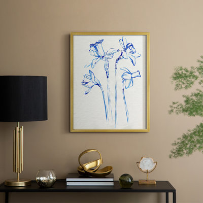 Inky Daffodils II, reproduction encadrée - bois massif