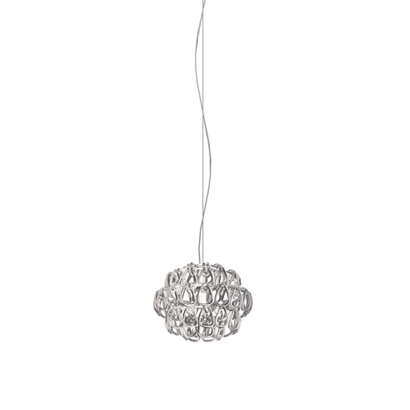 Minigiogali Suspension 85 White Glossy Chrome E26 Ul, Crystal Transparent, Glossy Chrome, 24" H x 14" W x 14" D