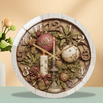 Horloge murale de Noël-Bougies-Ornements - Horloge murale moderne en verre 12 po