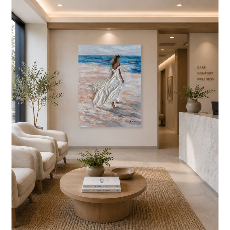 «Barefoot Girl on the Beach», peinture sur toile tendue, H 48 po x l 36 po x P 1,5 po
