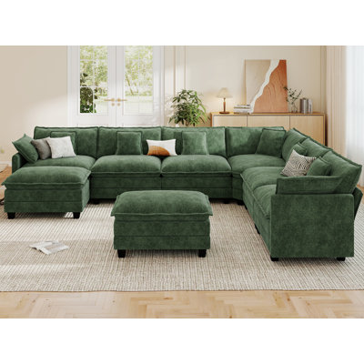 Canapé modulaire en U modulaire en forme de U en chenille de 150,4 po avec deux repose-pieds Esai