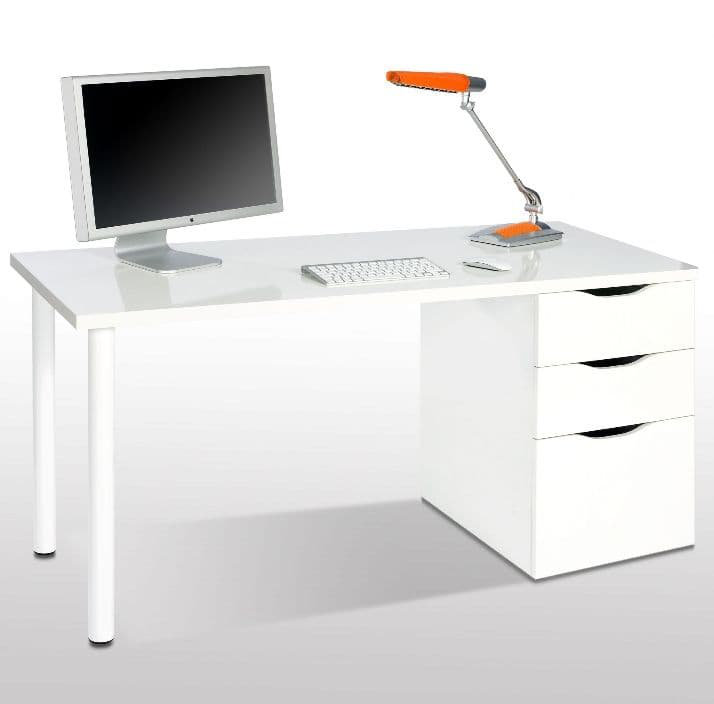 Vespera Arctic White Desk With 3 Drawers Modern, Functional Study Table, Computer Laptop Workspace Solution