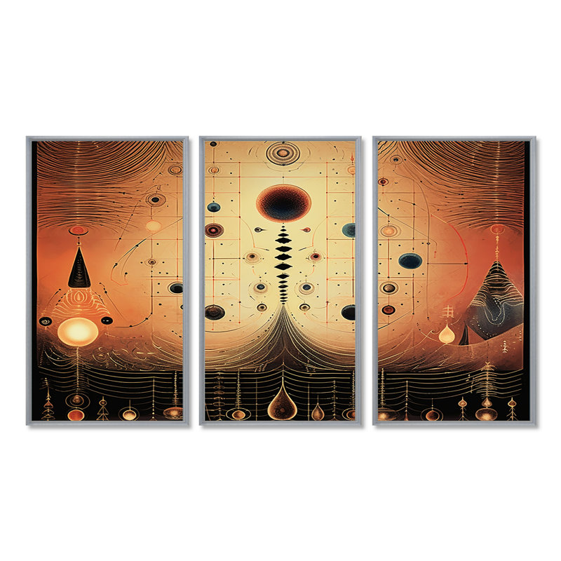 Costan - Ensemble d'art mural paysage abstrait, H 28 po x l 36 po x P 1 po, Encadrement argenté