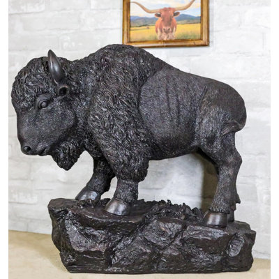 Grande statue rustique de bison d'Amérique du Sud-Ouest Buffalo on Rock L 20 po