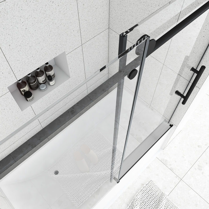 Porte de douche coulissante sans cadre de 56 po à l 60 po x H 60 po au fini noir mat