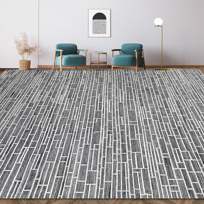 Geometric Area Rug in Ivory/Black, Rectangle 10' x 14'