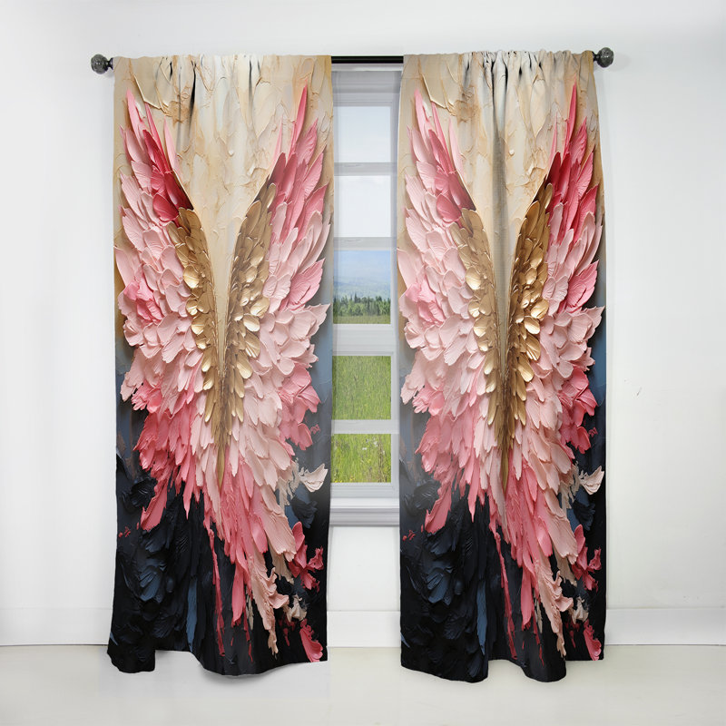 Ailes d'ange roses et dorées - Rideau abstrait obscurcissant à spirales abstraites - 1 panneau, L 52 po x L 120 po