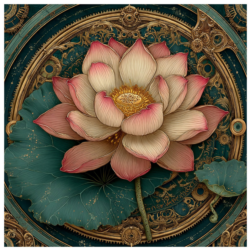 Intricate Lotus Illustration Bedding Lotus Bedspread Floral, Full / Double
