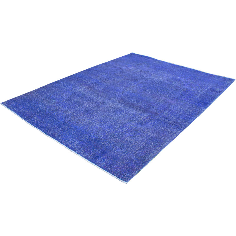 Tapis de la surface en laine bleu 9 pi 7 po x 13 pi 9 po "one-of-kind" -noué la 1990 Alleena