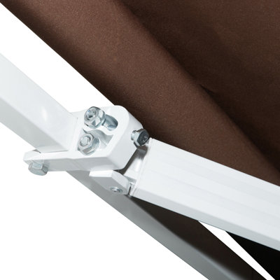Auvent rétractable 12 pi x 8 pi pour la protection solaire du patio. Manivelle manuelle. 280 g / m² et eau - tissu. Cadre en aluminium. Terrasse, balcon, cour. Protection de l'eau du balcon brun - cadre, manivelle, cour, ombre