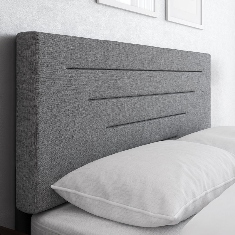Gray Linen Upholstered Queen Platform Bed with Headboard