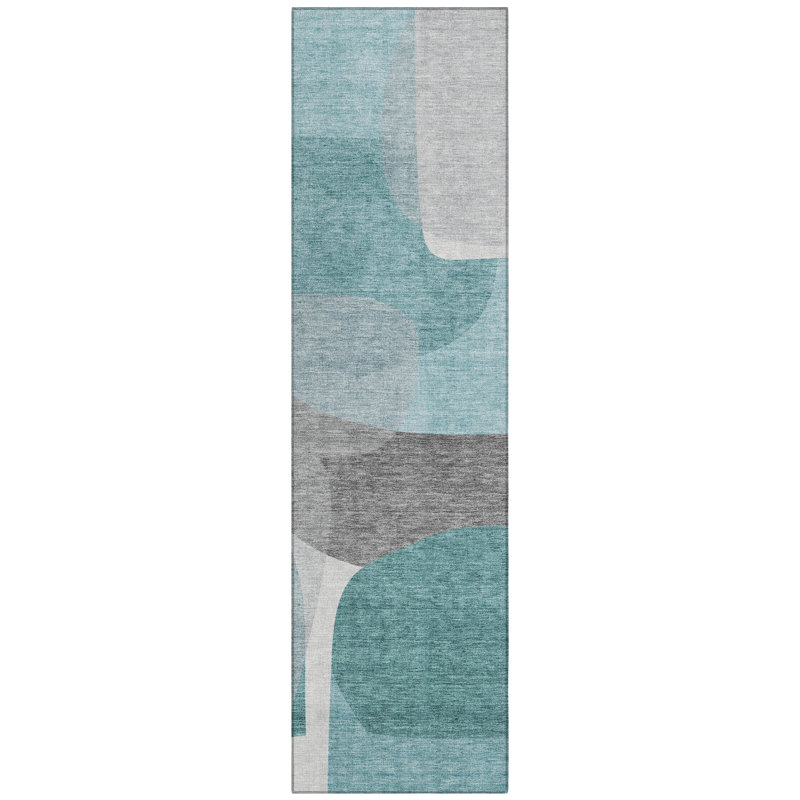 Machine Washable Indoor/Outdoor Xhevrie Teal Rug, Runner 2'3" x 7'6"