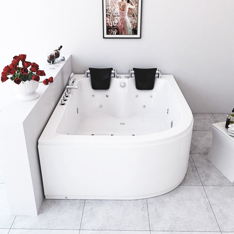 Baignoire tourbillon de coin en acrylique avec robinet 71 po x 47 po FLORENCE, Blanc